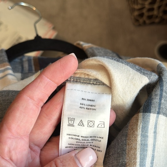 Pendelton Linen/Rayon Plaid button down Shirt Mens M Navy/Ceeam casual Western - Picture 6 of 9